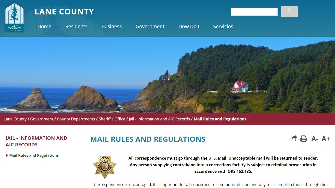Mail Rules and Regulations - Lane County